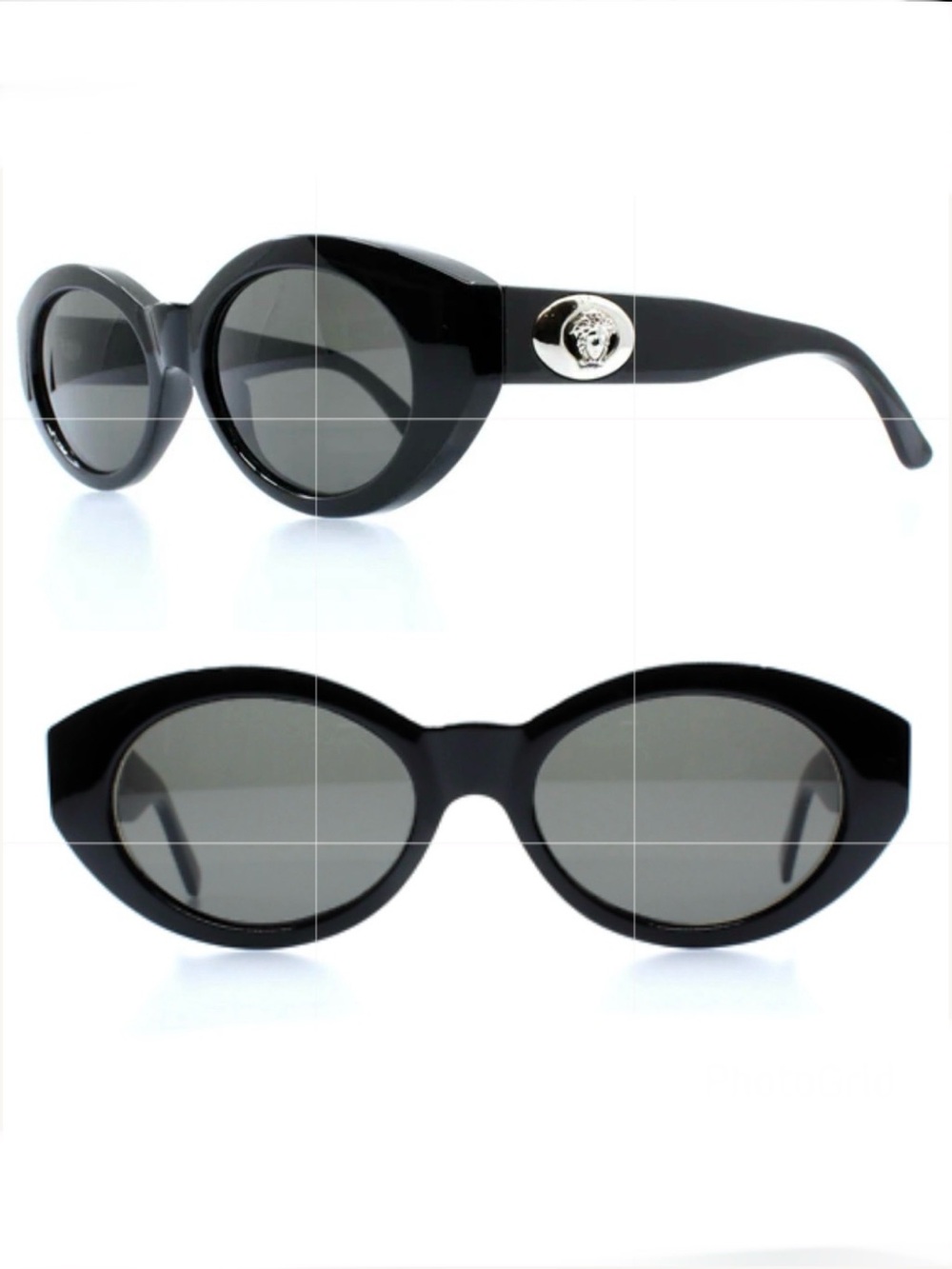 VERSACE MOD 480/A N52 Bold Black Frame Oval Lenses Silver Metal Logo Sunglasses